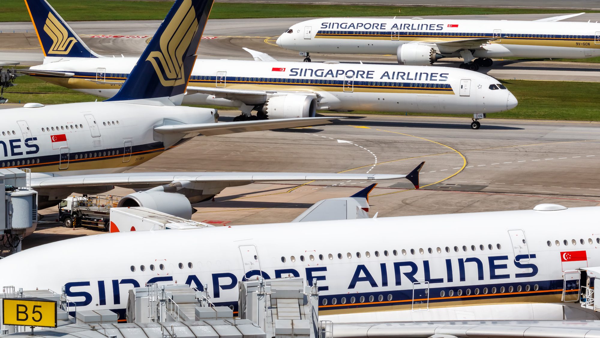Singapore Airlines airplanes at Changi Airport in Singapore