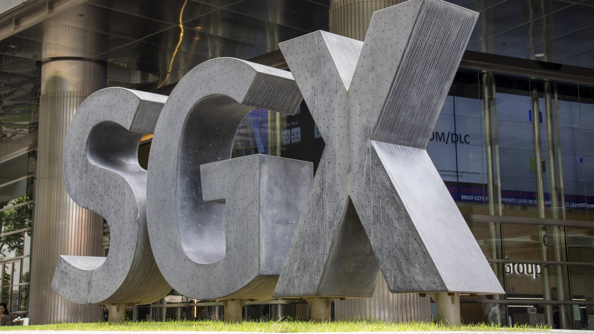 Sign of SGX, Singapore Exchange Limited, located in Singapore. SGX Centre is a twin tower high-rise complex in the city of Singapore