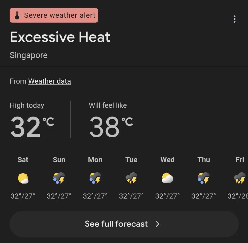 heat warning from Google