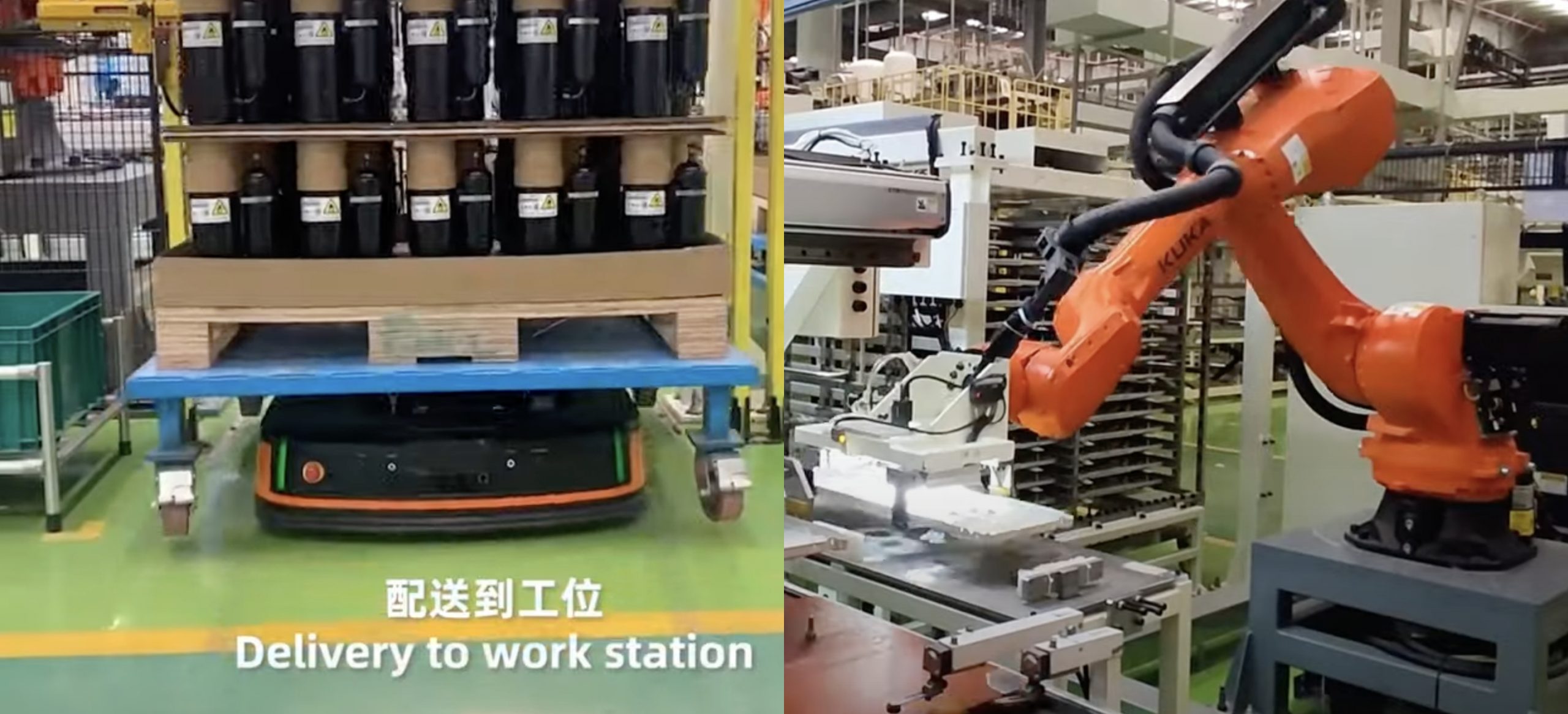Midea Thailand AGV and robot arm in their smart factory.