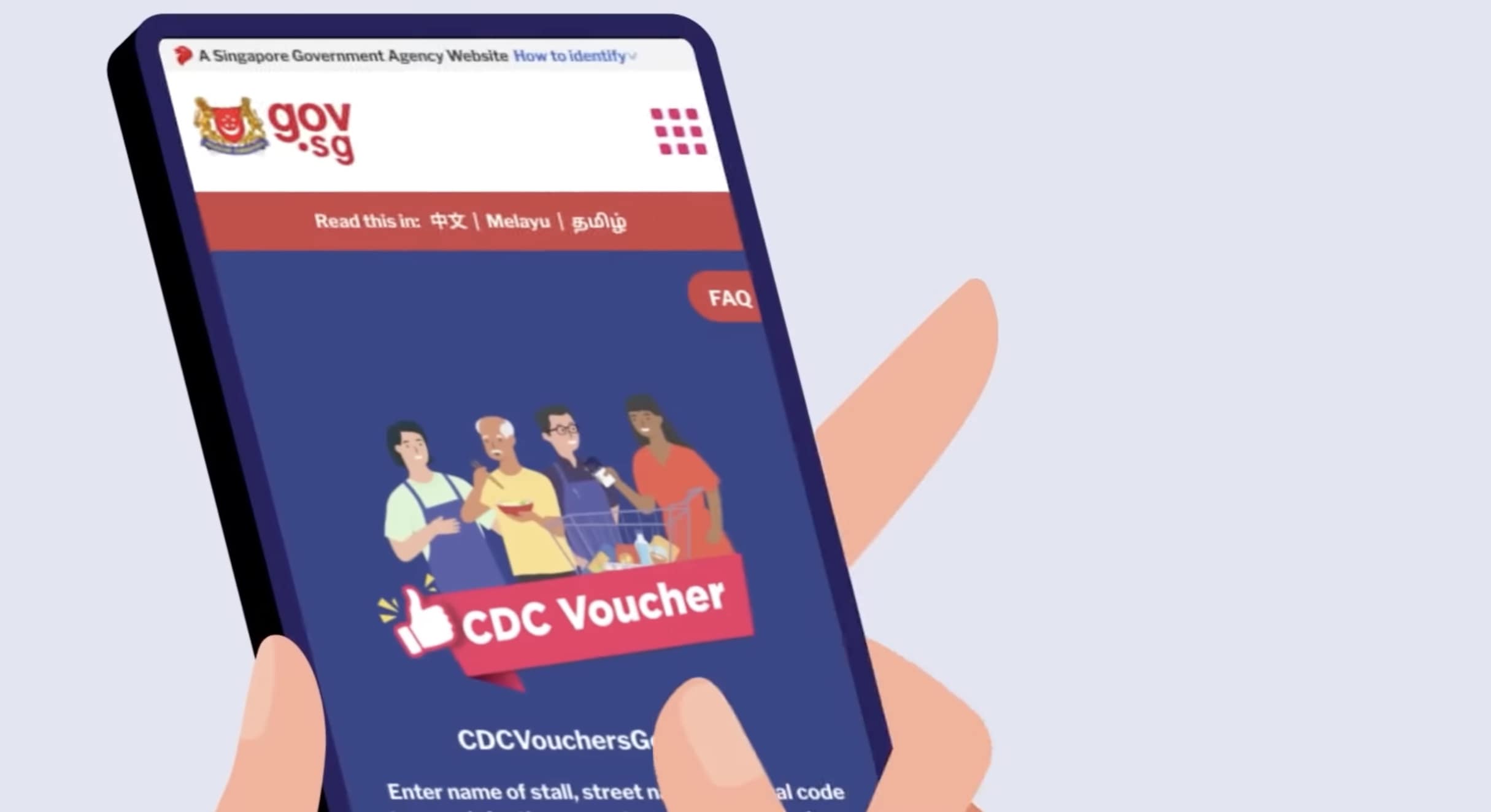 Hand holding phone with CDC Voucher on screen.